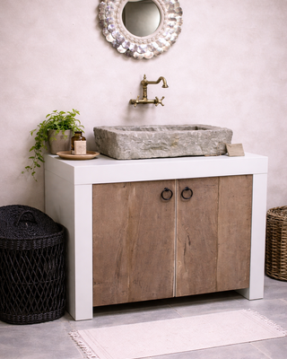 Rene Houtman Badkamermeubel 90 cm Ibiza Wit Met Houten Deurtjes