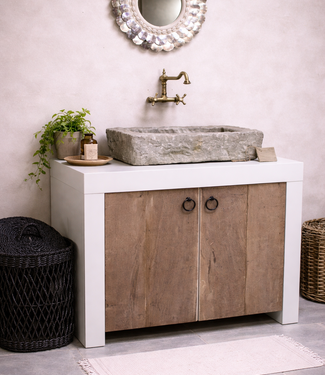 Rene Houtman Badkamermeubel 90 cm Ibiza Wit Met Houten Deurtjes