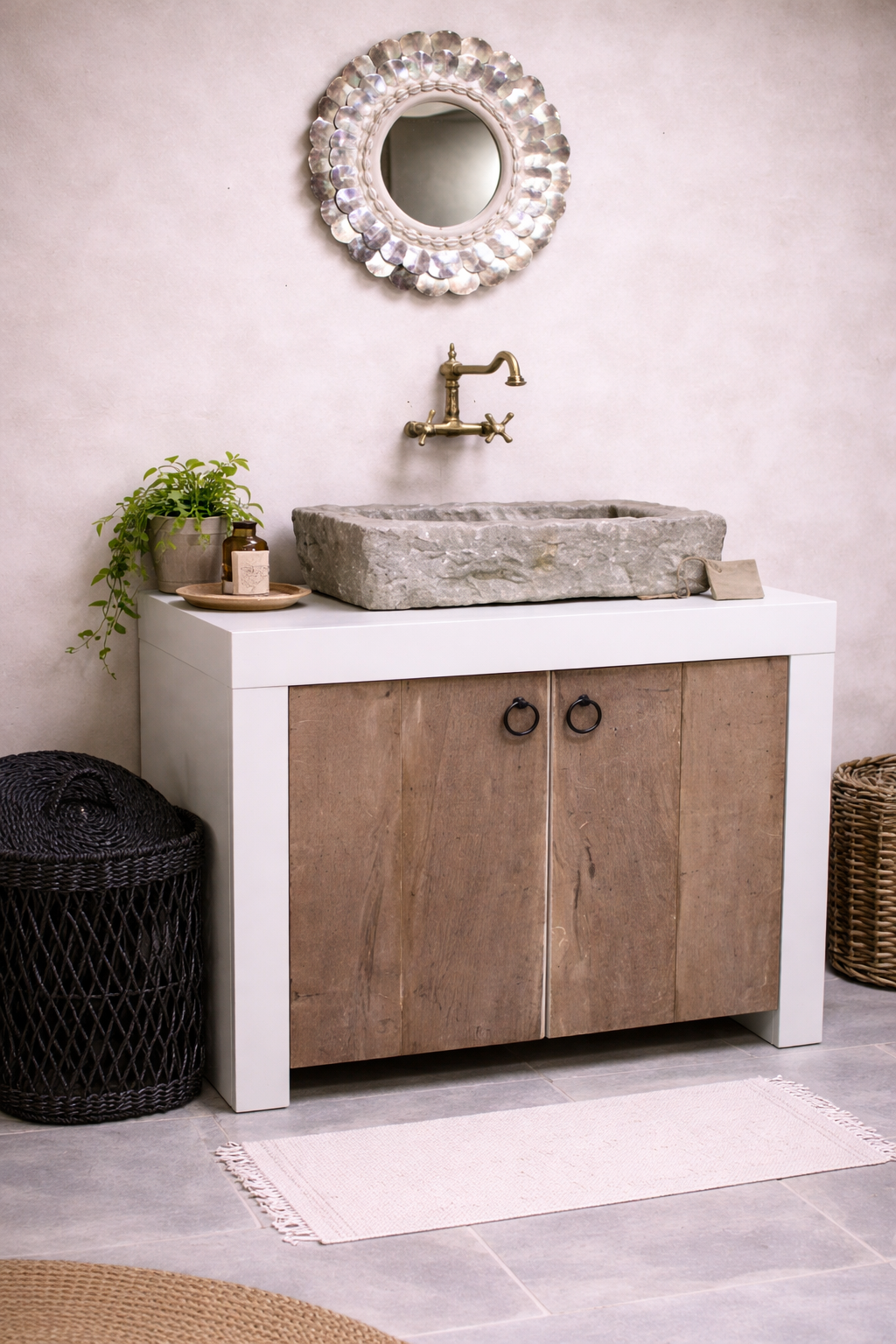 Rene Houtman Badkamermeubel 90 cm Ibiza Wit Met Houten Deurtjes