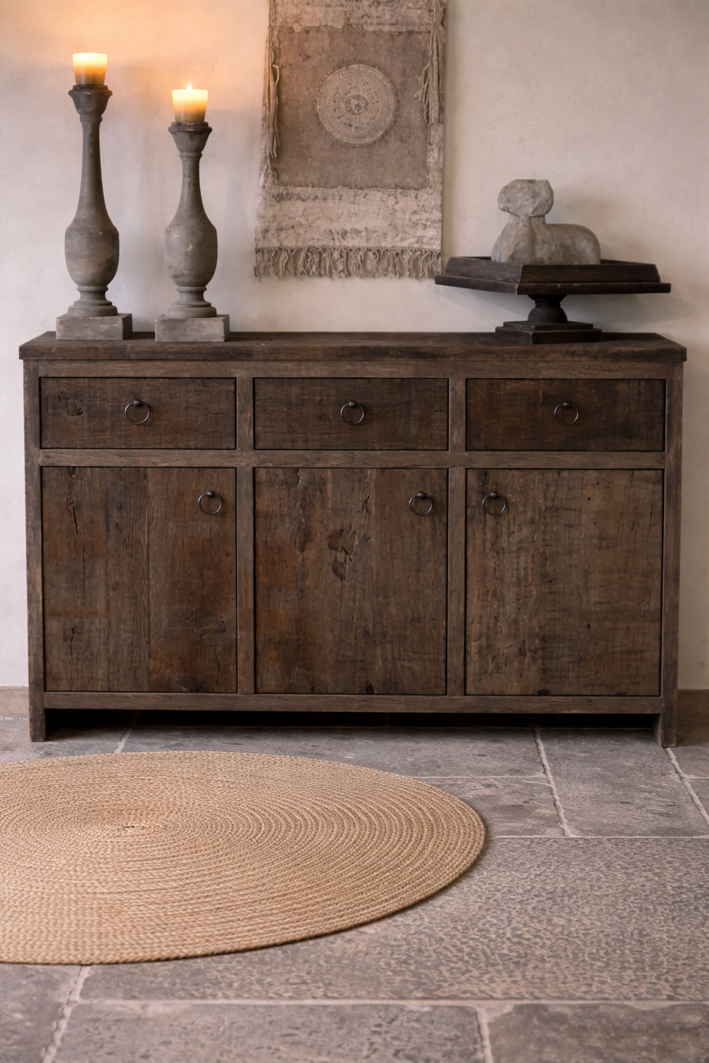 Rene Houtman Sidetable Oud Eikenhout Geborsteld | H90xB150xD45 cm