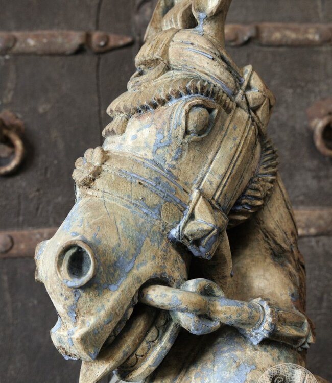 Be-Uniq Antiek Paard Op Standaard | H58 x B16 x D25 cm