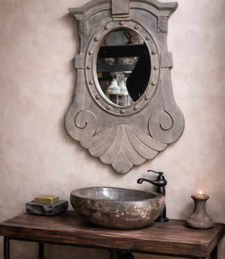 Rene Houtman Spiegel Ossenoog Hout H104xB66 cm Old Grey