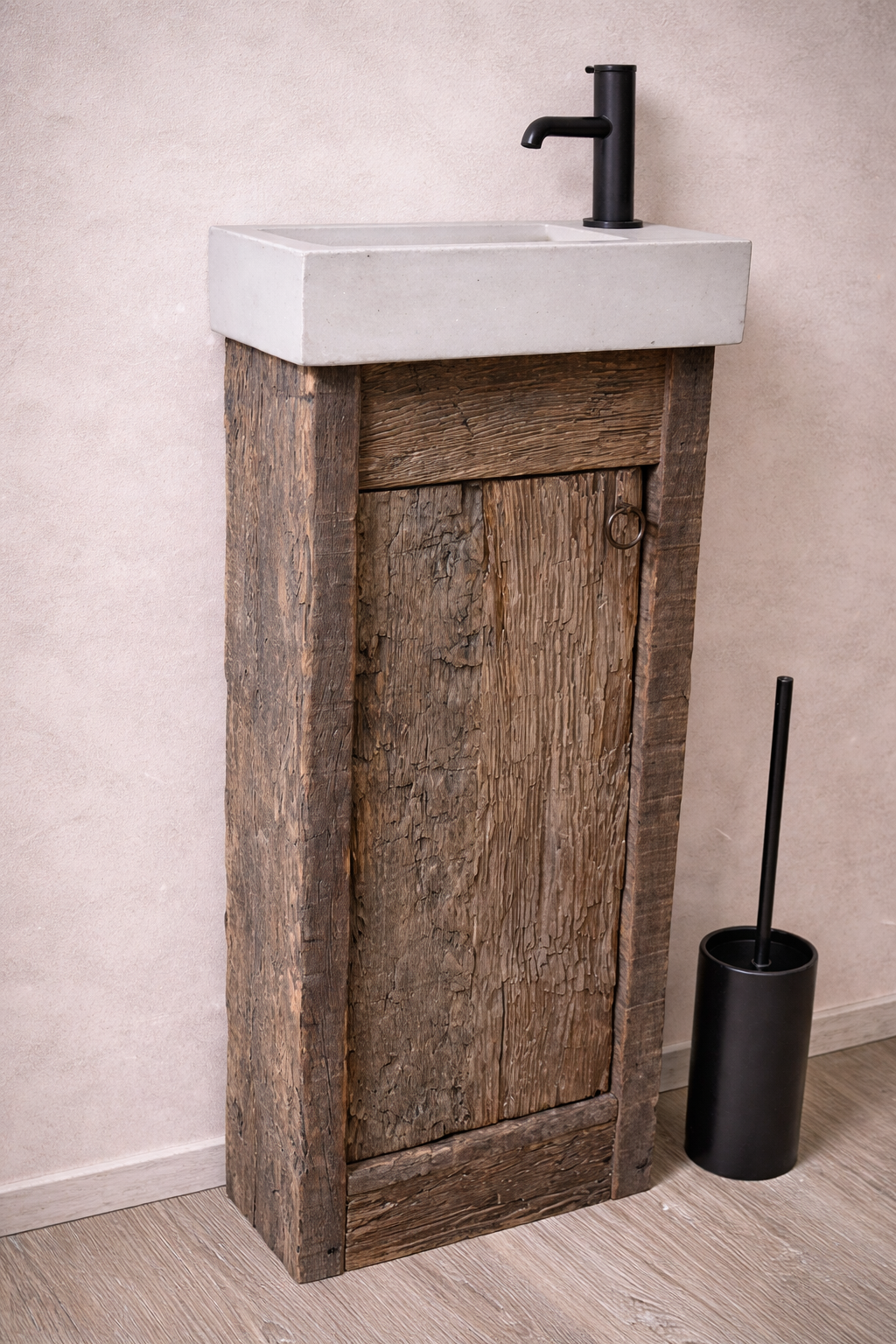 Rene Houtman Oud Eikenhouten Geborsteld Toiletmeubel 1 deur + Fontein L.Grey