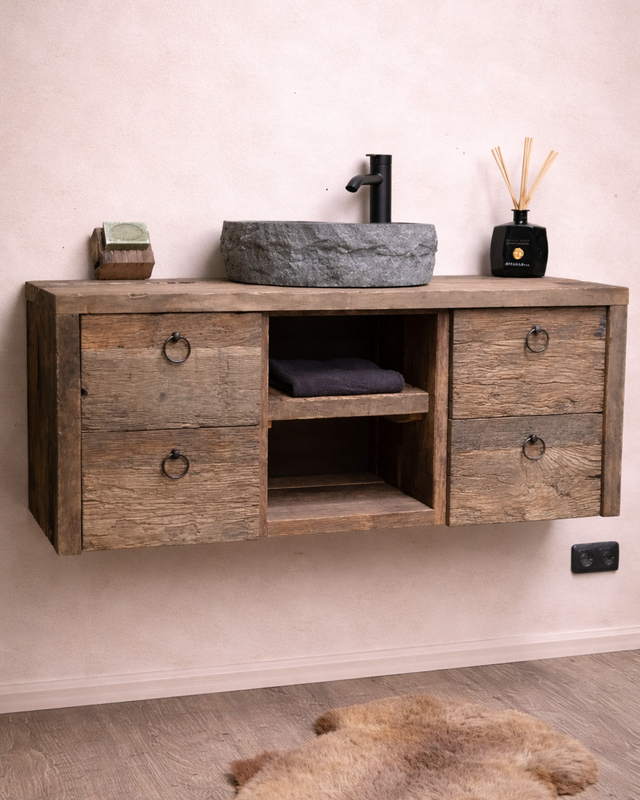 Rene Houtman Raaf Badkamermeubel Zwevend Oud Eikenhout - 100-160 cm