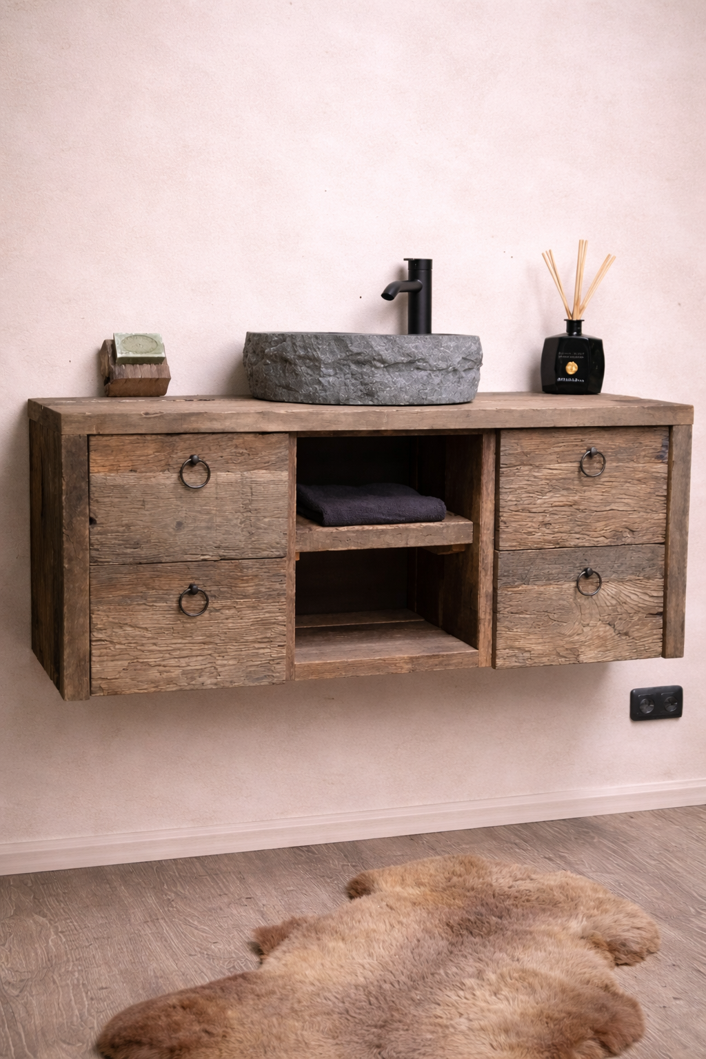 Rene Houtman Raaf Badkamermeubel Zwevend Oud Eikenhout - 100-160 cm