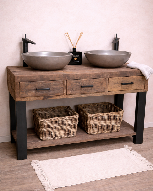 Rene Houtman Badkamermeubel Sem - L135 cm - Hout 3 lades