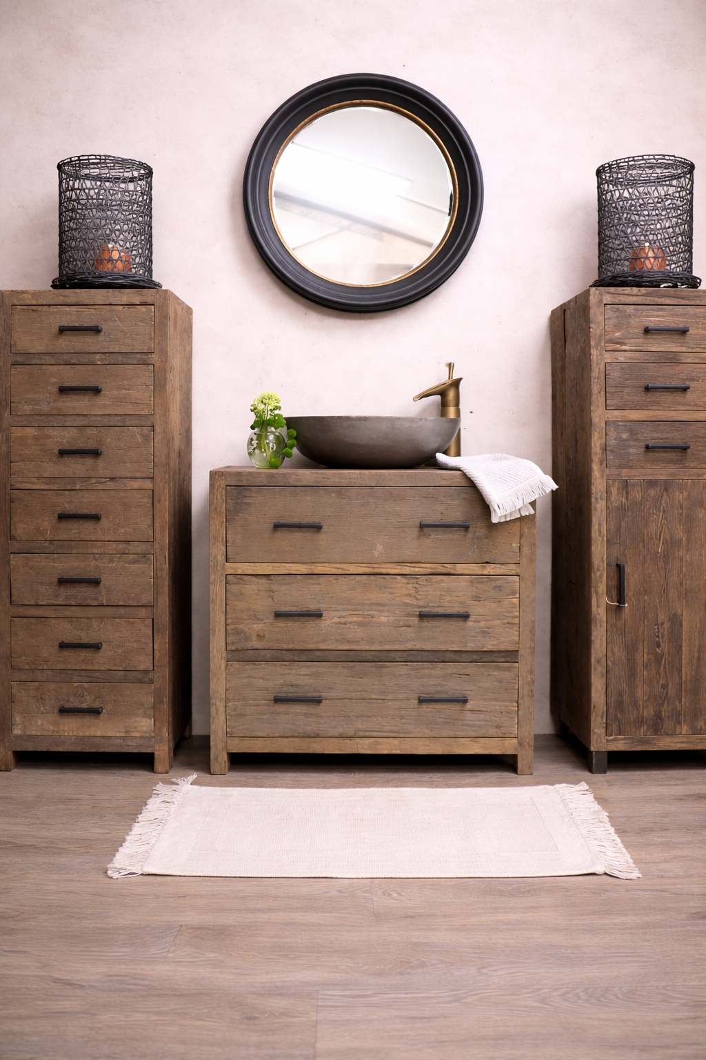 Rene Houtman Wastafelmeubel Mex H80 x B80 x D40 Oud Hout 3 Lades