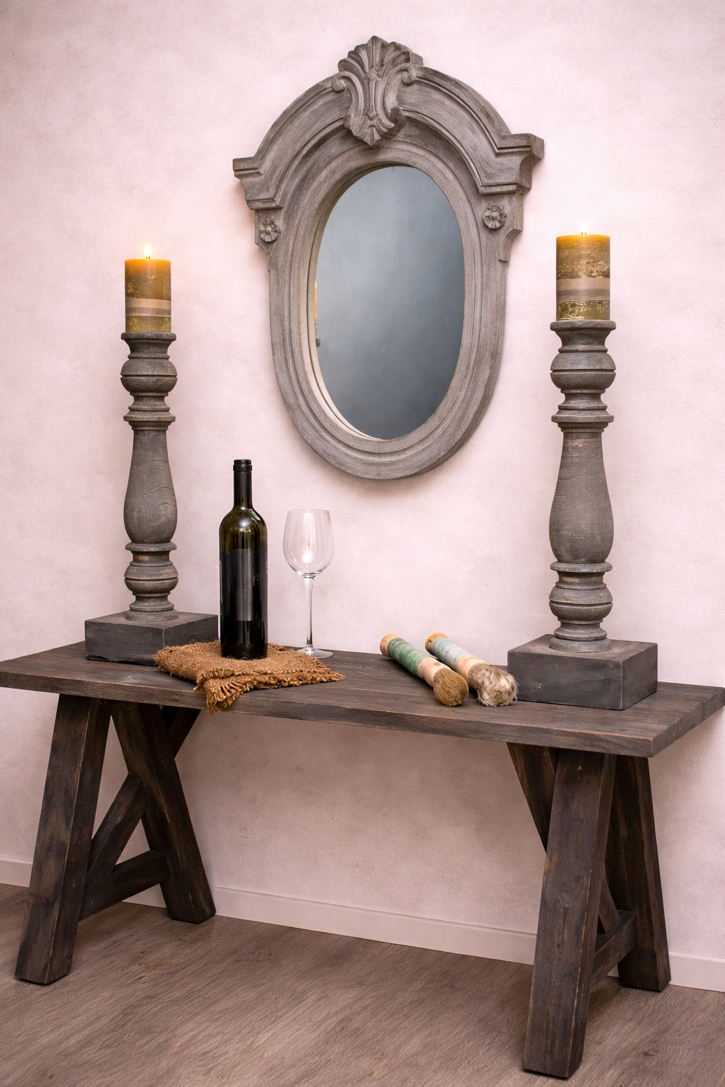 Rene Houtman Spiegel Ossenoog Hout H72xB63 cm Old Grey