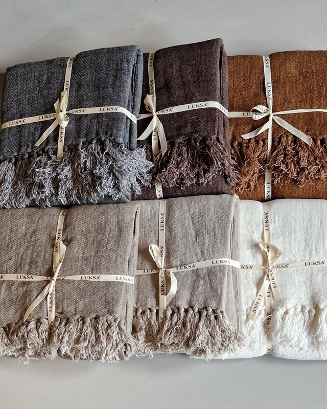 Luksa Home Collection Linnen Plaid Sana | Chocolade | 130 x 170 cm