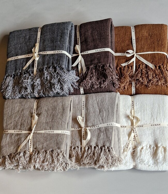 Luksa Home Collection Linnen Plaid Sana | Chocolade | 130 x 170 cm