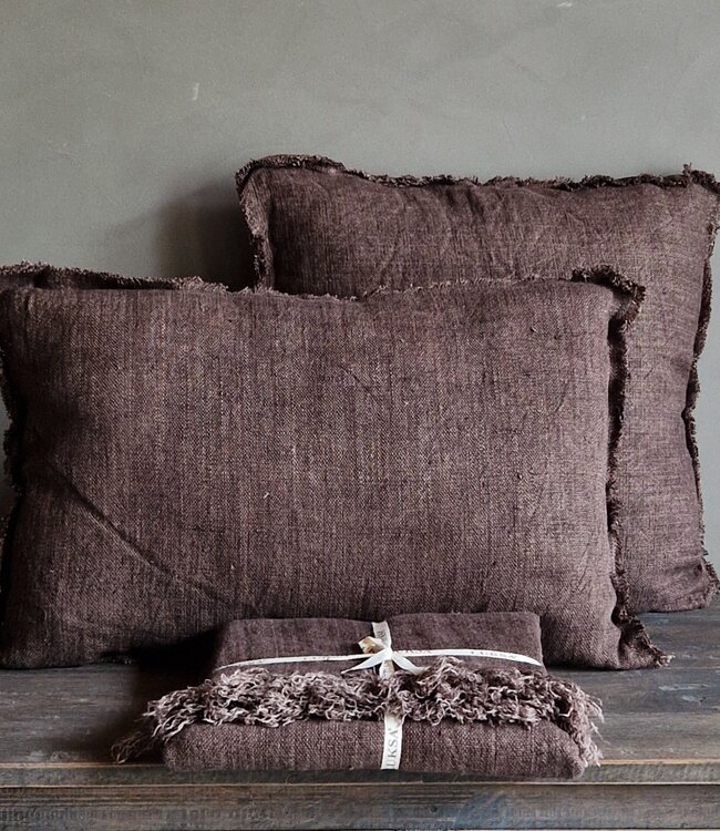 Luksa Home Collection Linnen Plaid Sana | Chocolade | 130 x 170 cm