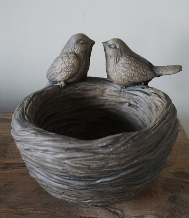 Brynxz Vogelnestje Met 2 Vogeltjes | Majestic Brown | H14xD16 cm