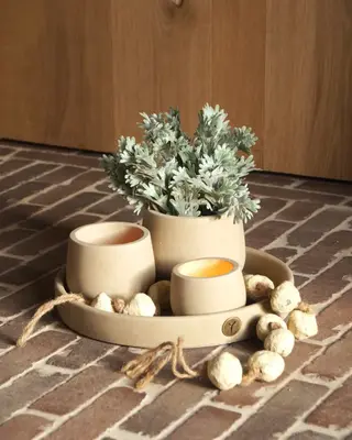 Brynxz Set Dienblad + 3 Potjes | Majestic Taupe | H10xD30 cm