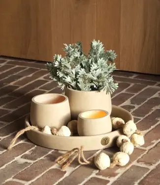 Brynxz Set Dienblad + 3 Potjes | Majestic Taupe | H10xD30 cm