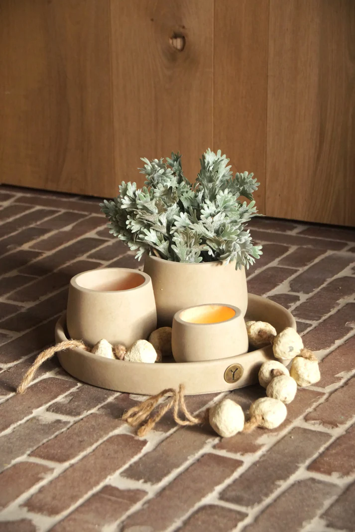 Brynxz Set Dienblad + 3 Potjes | Majestic Taupe | H10xD30 cm