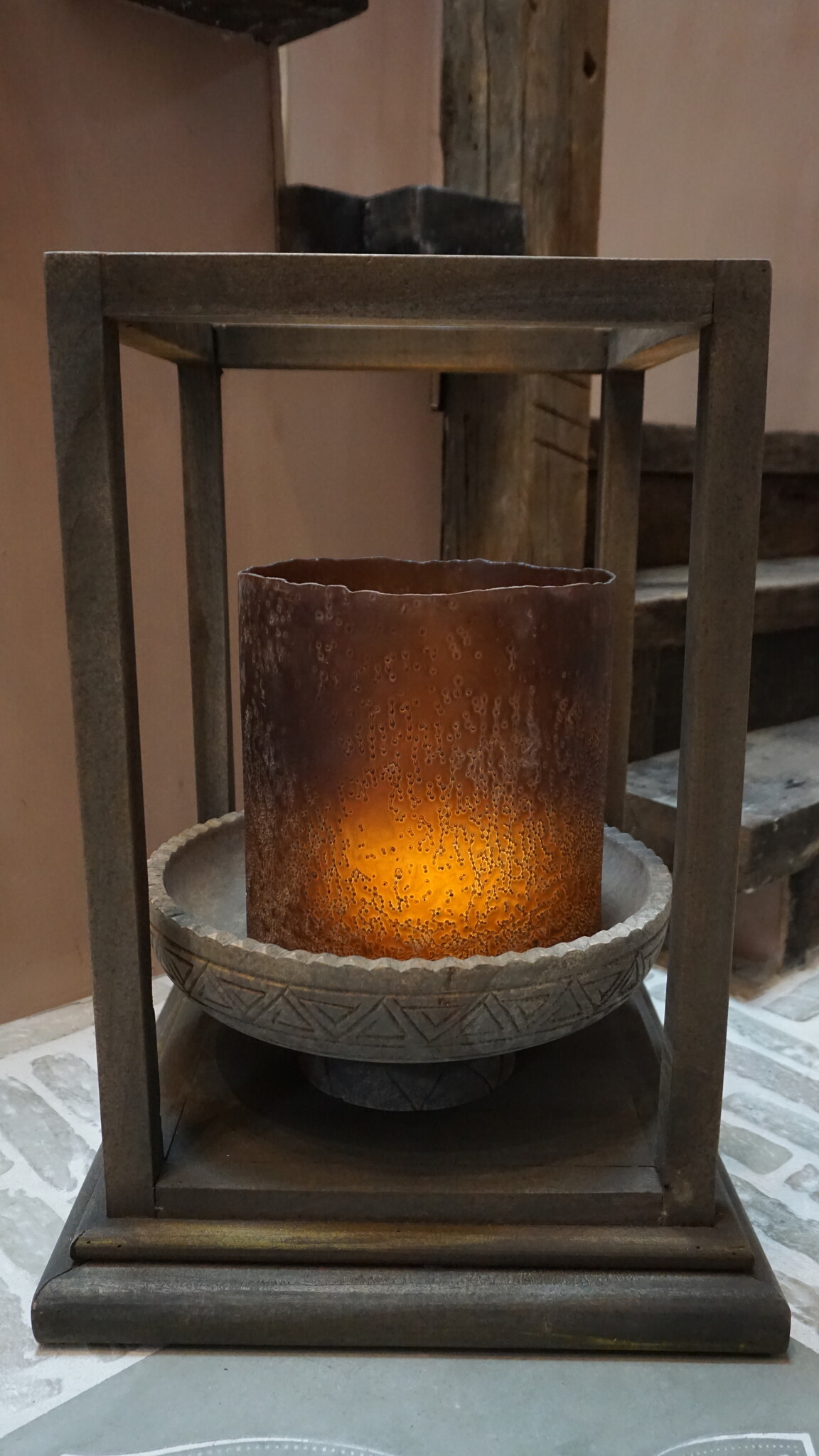 Luksa Home Collection Windlicht Cilinder Glas Zwart Bruin H25xB25 Cm