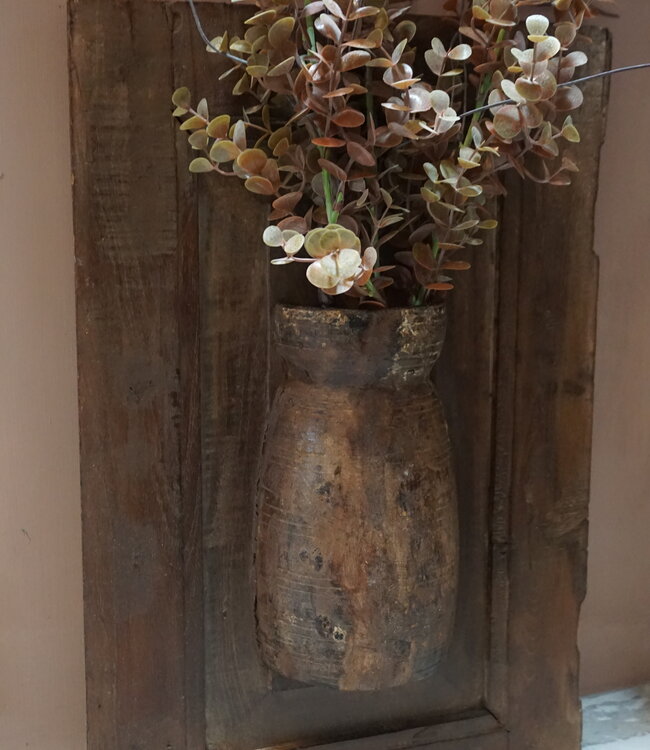 Rene Houtman Wandpaneel Met Vaas/Kruik | Houten Lijst  | H50xB33 cm