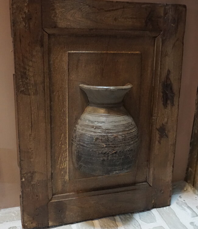 Rene Houtman Wandpaneel Met Vaas/Kruik | Houten Lijst | H52xB40 cm