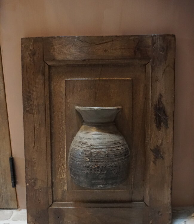 Rene Houtman Wandpaneel Met Vaas/Kruik | Houten Lijst | H52xB40 cm