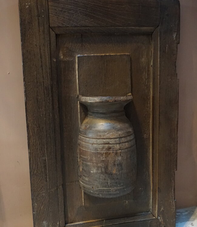 Rene Houtman Wandpaneel Met Vaas/Kruik | Houten Lijst | H56xB34 cm