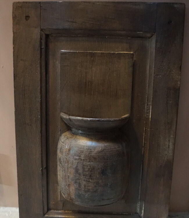 Rene Houtman Wandpaneel Met Vaas/Kruik | Houten Lijst | H54xB36 cm