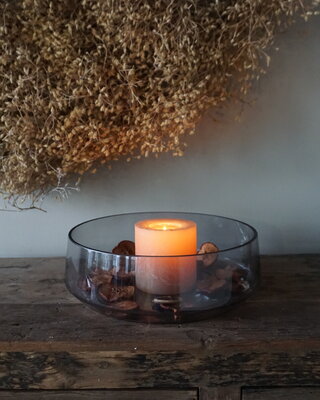 Rene Houtman Vaas/Kom Rond | Glas | Smoked | H11 x D32 cm