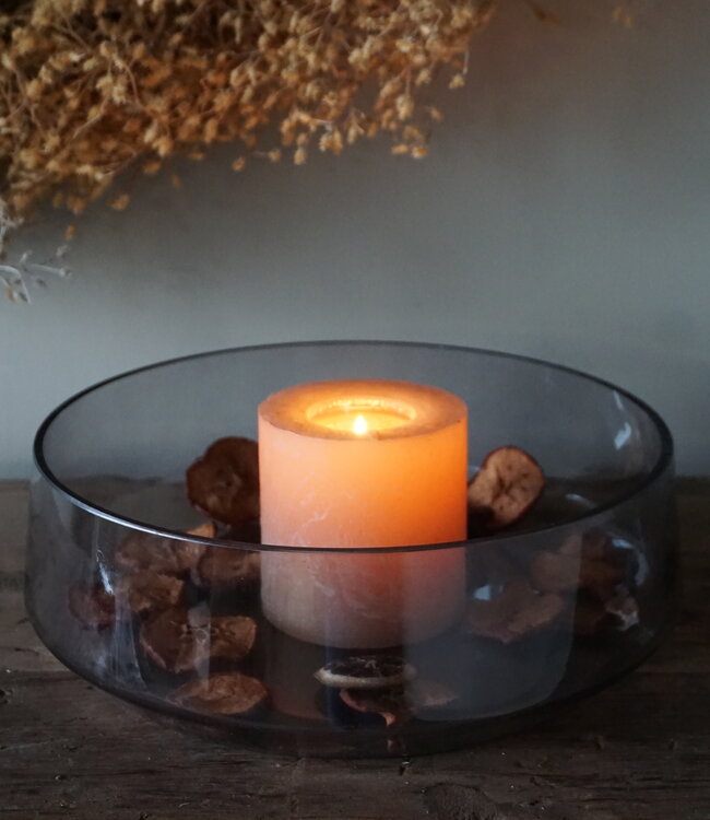 Rene Houtman Vaas/Kom Rond | Glas | Smoked | H11 x D32 cm
