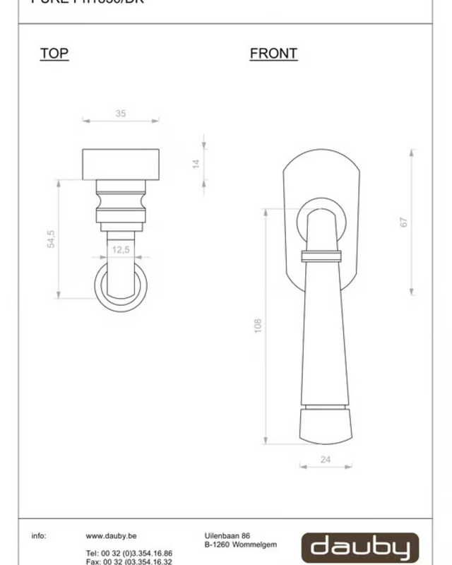 Dauby STUK RAAMKLINK PH1830 /32 RUW BRONS (RB)
