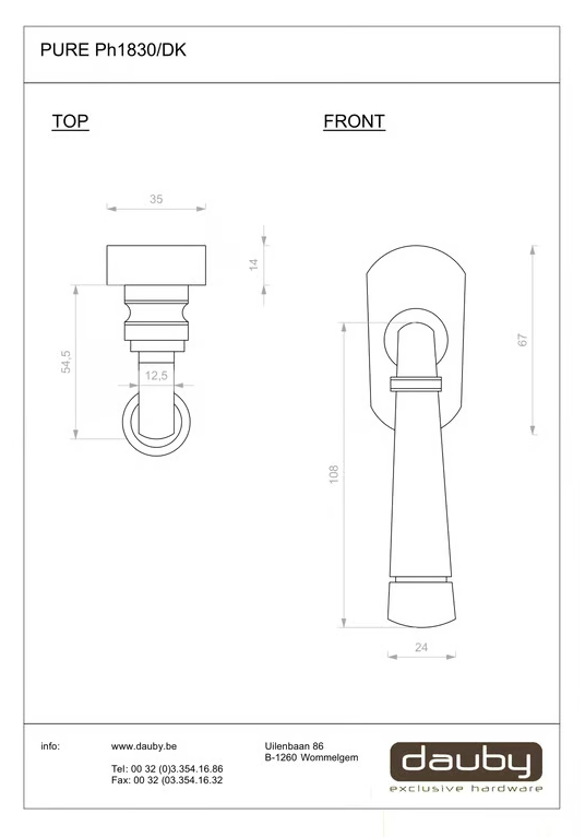 Dauby STUK RAAMKLINK PH1830 /32 RUW BRONS (RB)