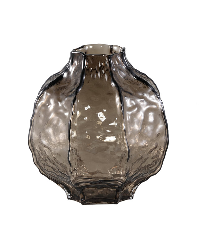 PTMD Narin Bruine ronde glazen vaas L 22.5x23 cm