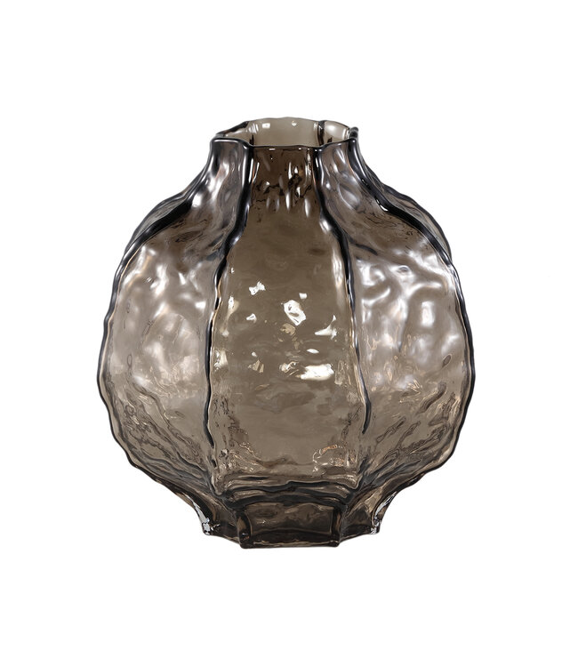 PTMD Narin Bruine ronde glazen vaas L 22.5x23 cm
