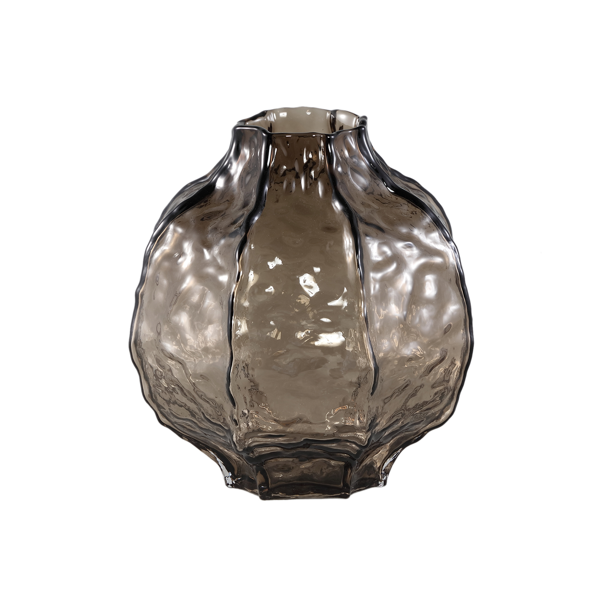 PTMD Narin Bruine ronde glazen vaas L 22.5x23 cm