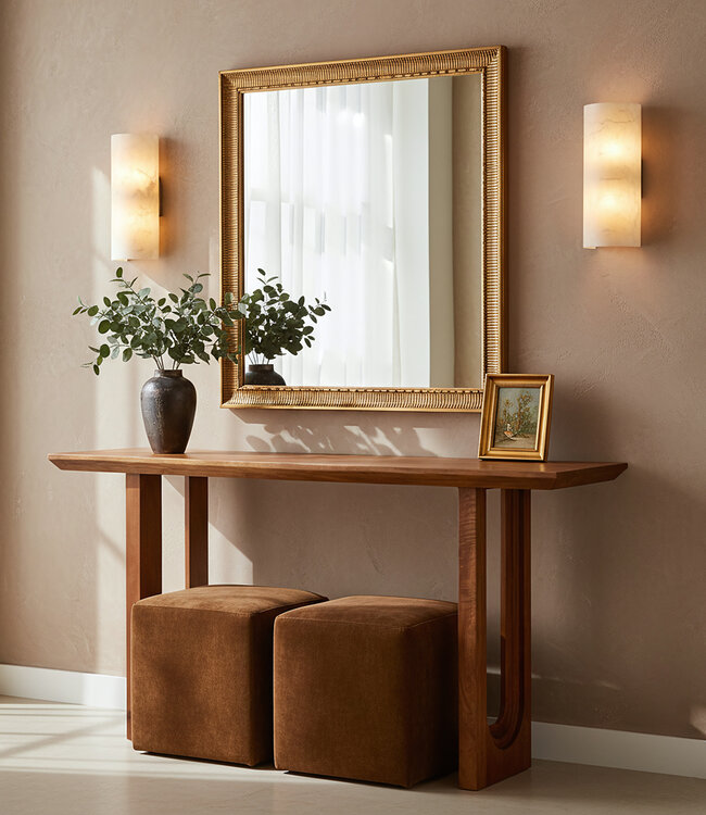 Raw Materials Amsterdam Mangohouten wandtafel met afgeronde en afgeschuinde randen
