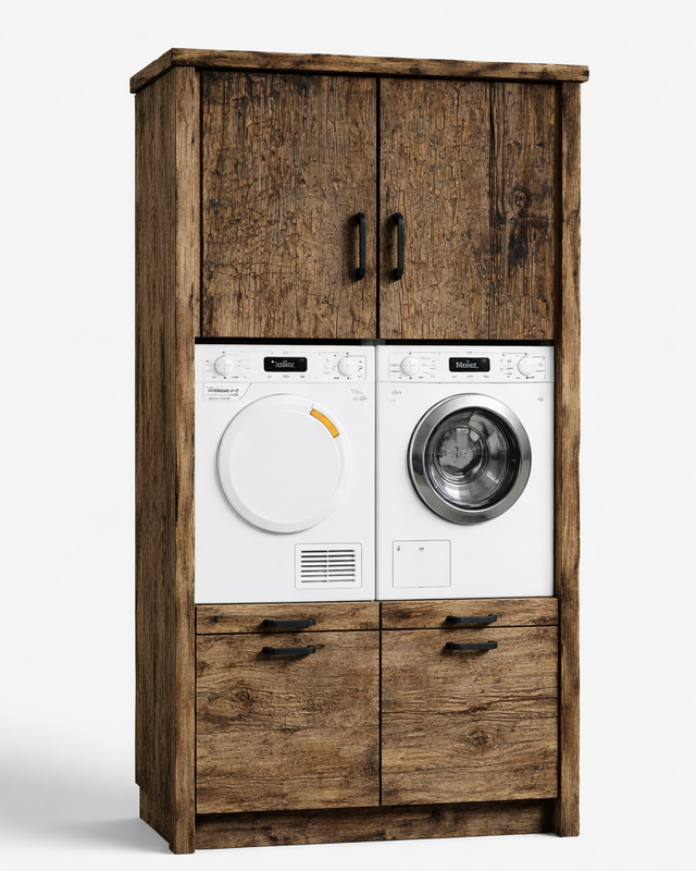 Rene Houtman Wasmachinekast Dala H220 x B130 x D65 Cm Geborsteld Oud Eikenhout
