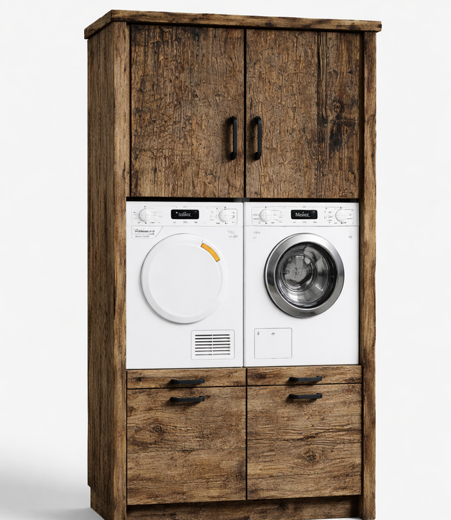 Rene Houtman Wasmachinekast Dala H220 x B130 x D65 Cm Geborsteld Oud Eikenhout