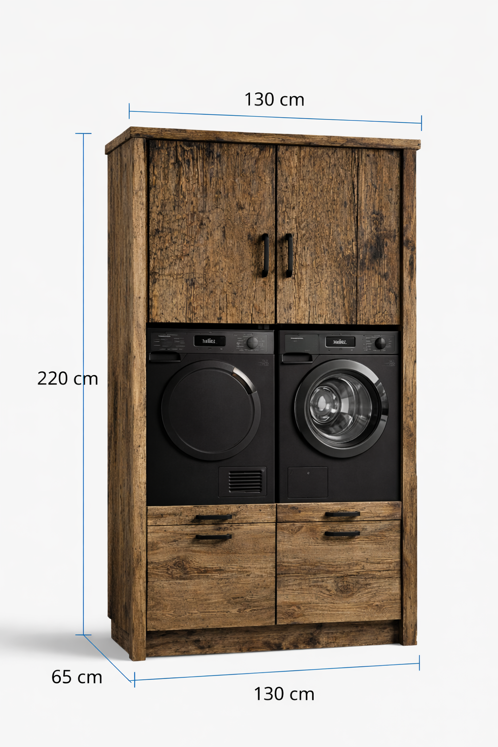 Rene Houtman Wasmachinekast Dala H220 x B130 x D65 Cm Geborsteld Oud Eikenhout