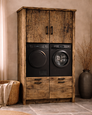 Rene Houtman Wasmachinekast Dala H220 x B130 x D65 Cm Geborsteld Oud Eikenhout