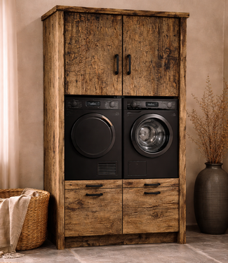 Rene Houtman Wasmachinekast Dala H220 x B130 x D65 Cm Geborsteld Oud Eikenhout