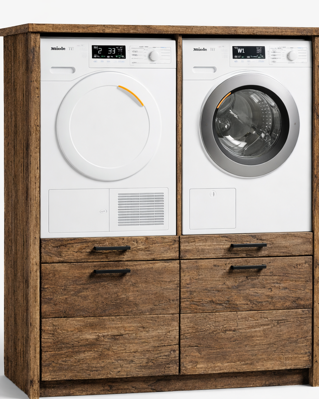 Rene Houtman Wasmachinekast Twinny H160 x B132 x D67 Cm Geborsteld Oud Eikenhout
