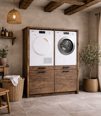 Rene Houtman Wasmachinekast Twinny H160 x B132 x D67 Cm Geborsteld Oud Eikenhout