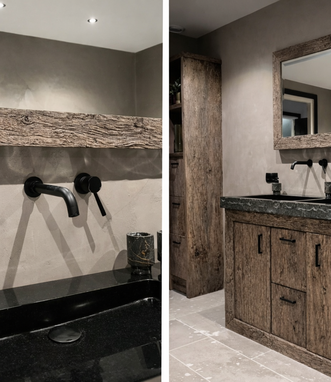 Rene Houtman Wasmachinekast Dala H220 x B130 x D65 Cm Geborsteld Oud Eikenhout