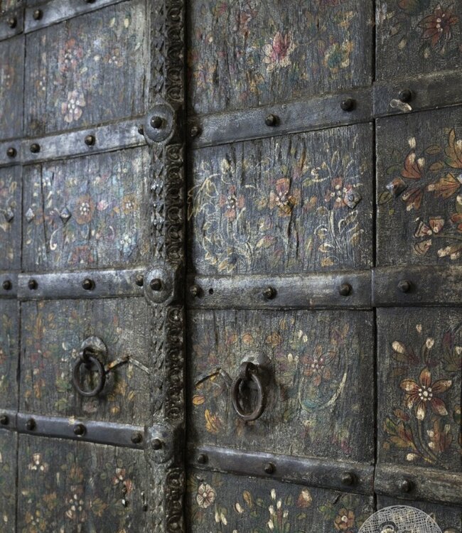 Be-Uniq Deurset Van 2 India Bloemen Schilderwerk H190 x B118 x D3 Cm