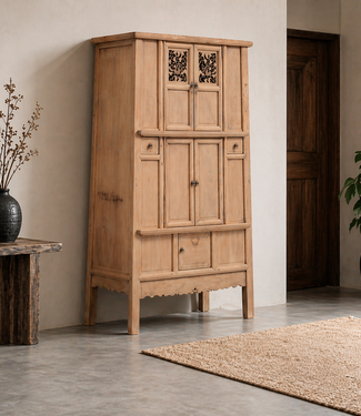 Rene Houtman Kast Indisch Hout Sierlijk Deurtjes Lades H223 x B129 x D60 Cm