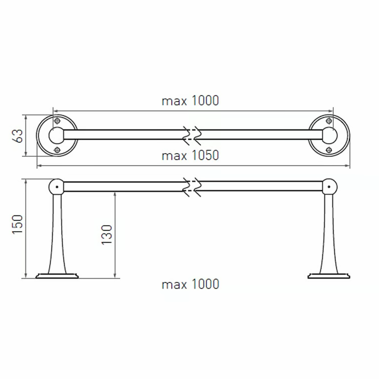 Dauby STUK HOUDER + 2 LANGE EINDSTEUNEN WIT BRONS (WB) 1000mm