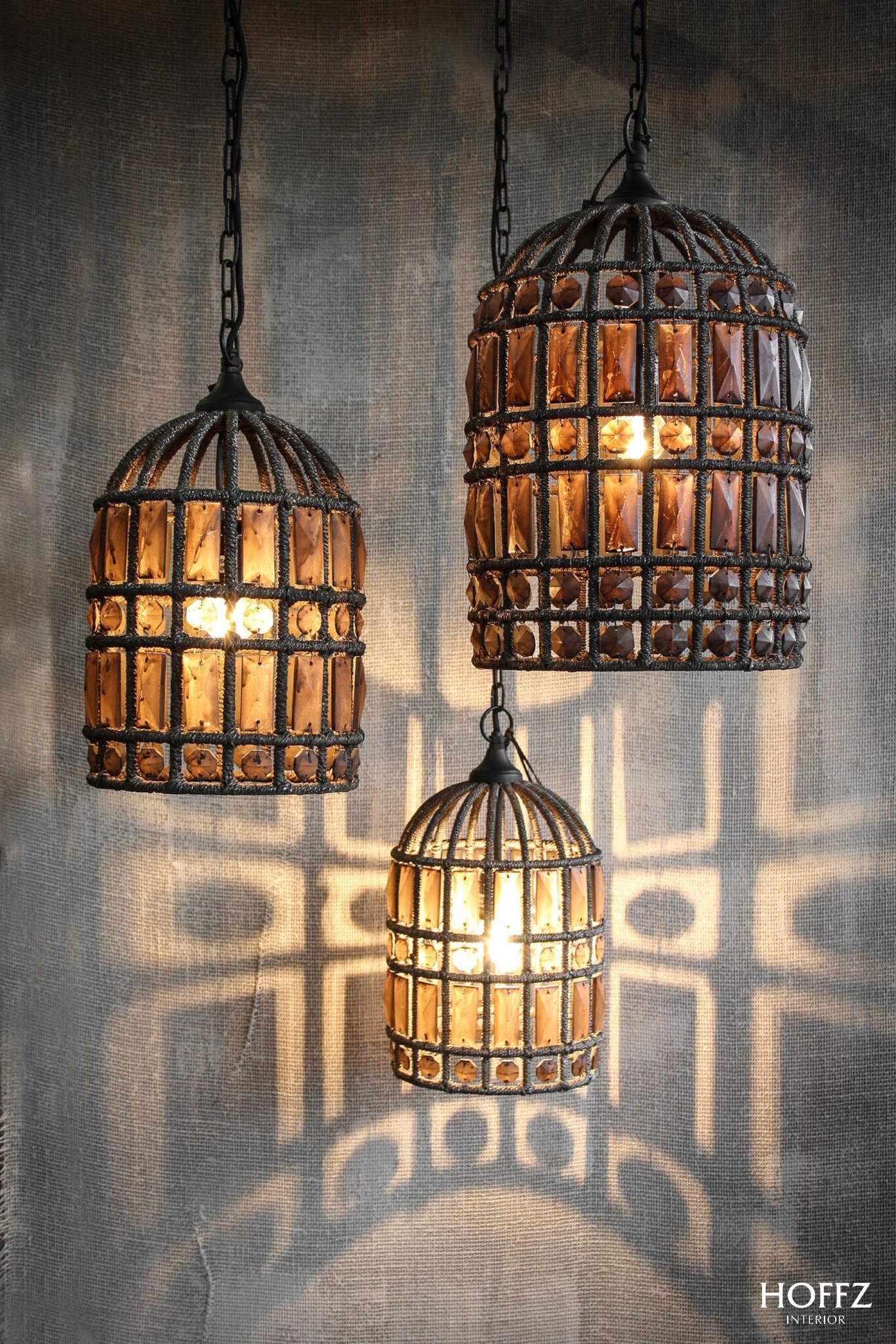 Hoffz Hanglamp Zardozi Ijzer/Glas - 3 Maten