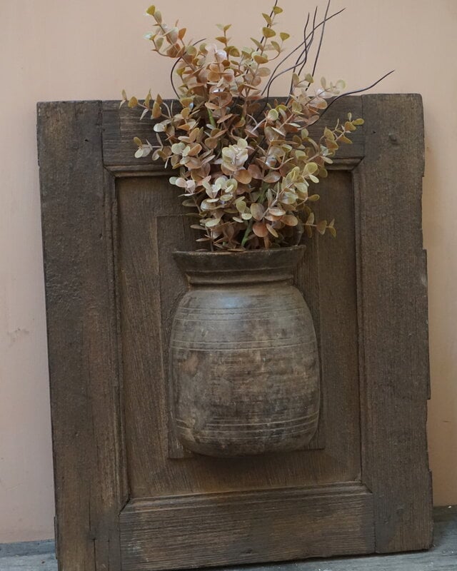 Rene Houtman Wandpaneel Met Vaas/Kruik | Houten Lijst | H48xB40 cm