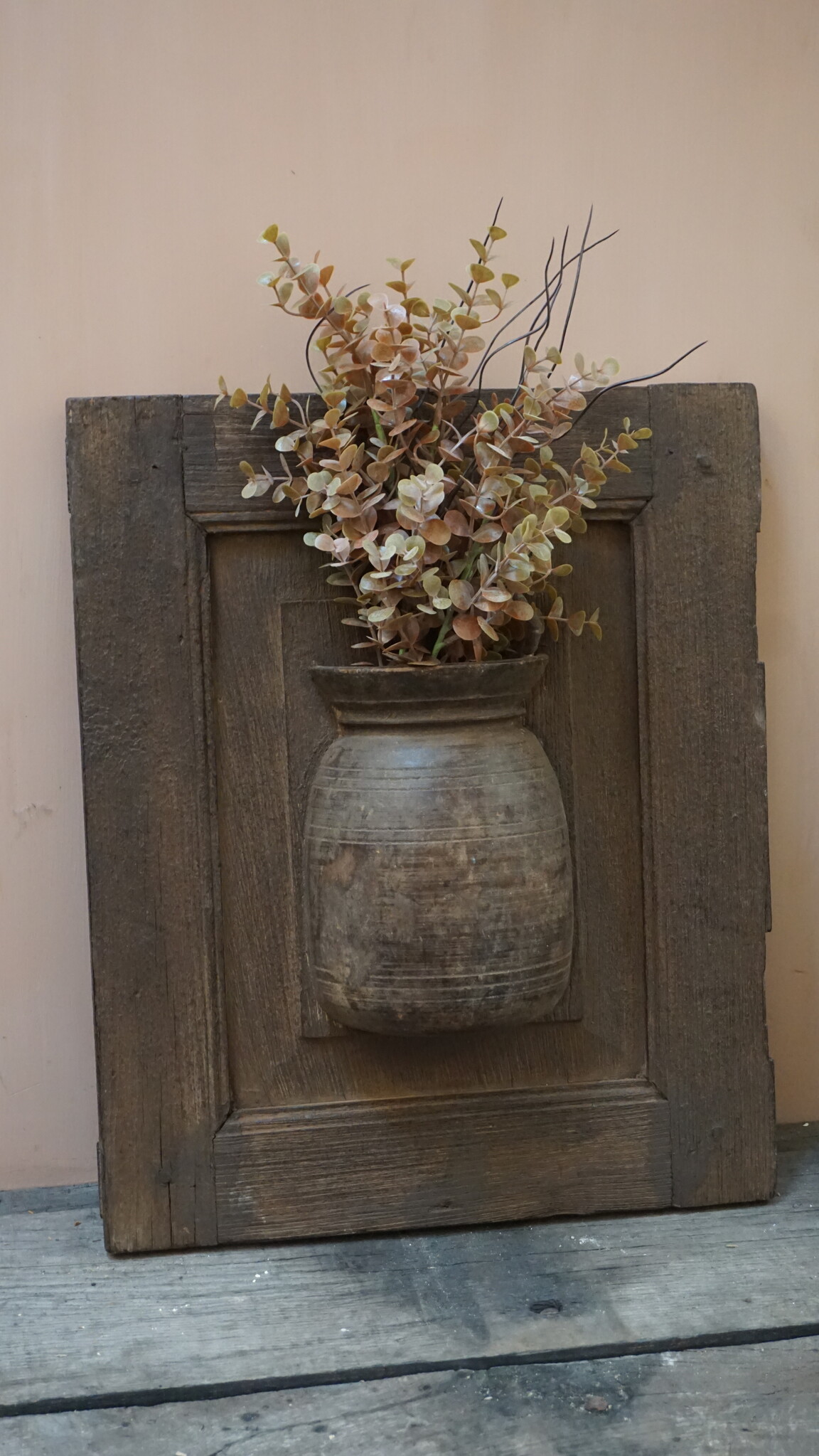 Rene Houtman Wandpaneel Met Vaas/Kruik | Houten Lijst | H48xB40 cm