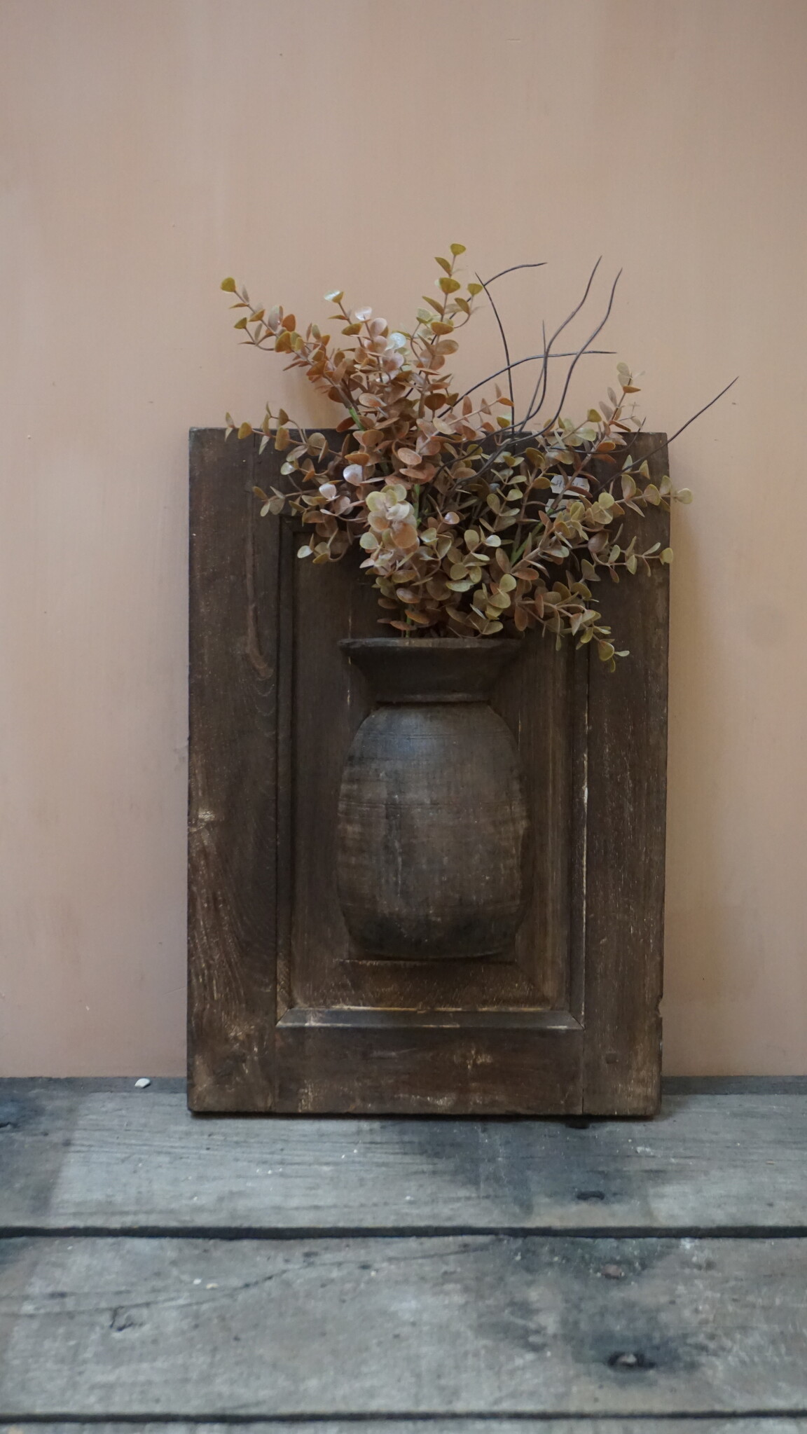 Rene Houtman Wandpaneel Met Vaas/Kruik | Houten Lijst | H45xB31 cm