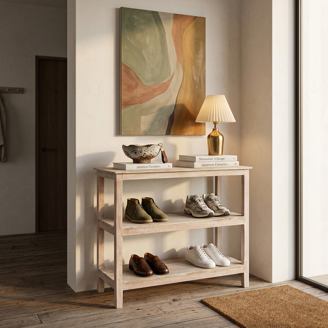 Raw Materials Amsterdam Witgewassen schoenenrek - 90x35x76 cm