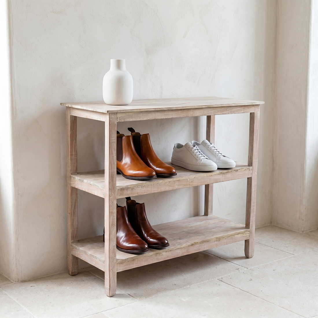 Raw Materials Amsterdam Witgewassen schoenenrek - 90x35x76 cm